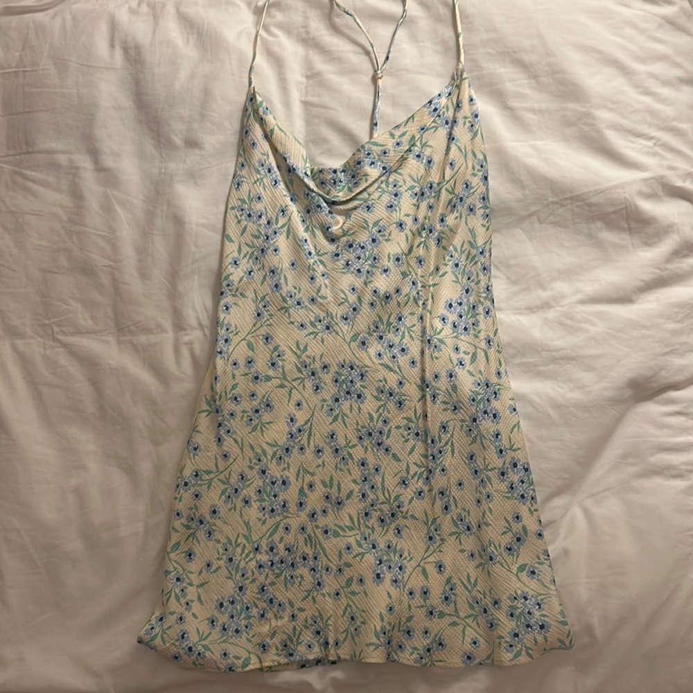 Zara floral cowl neck dress